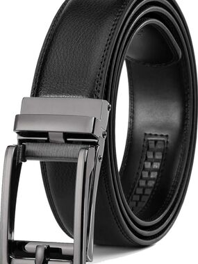Founders & C Men's Leather Ratchet Comfort Click Belt Dress with Slide Buckle